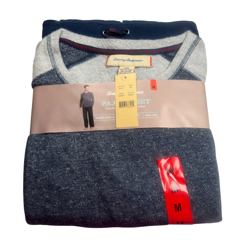 Tommy‎ Bahama Pajama Lounge Set Navy Blue Cotton Long Sleeve & Pants Mens Size M